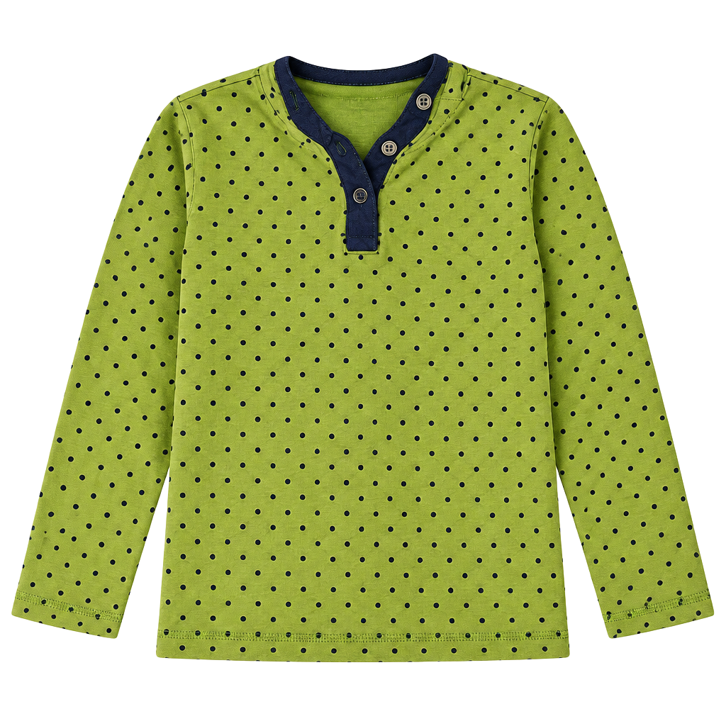 L.L.Bean Kid’s Lime Green & Navy Polka Dot Henley - 3T 1