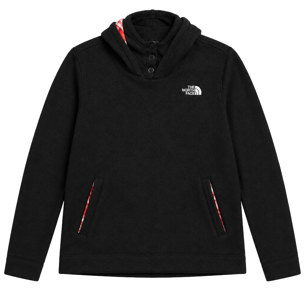 The North Face Crescent Hoodie Size L Black Fleece Pullover Snap Placket 1