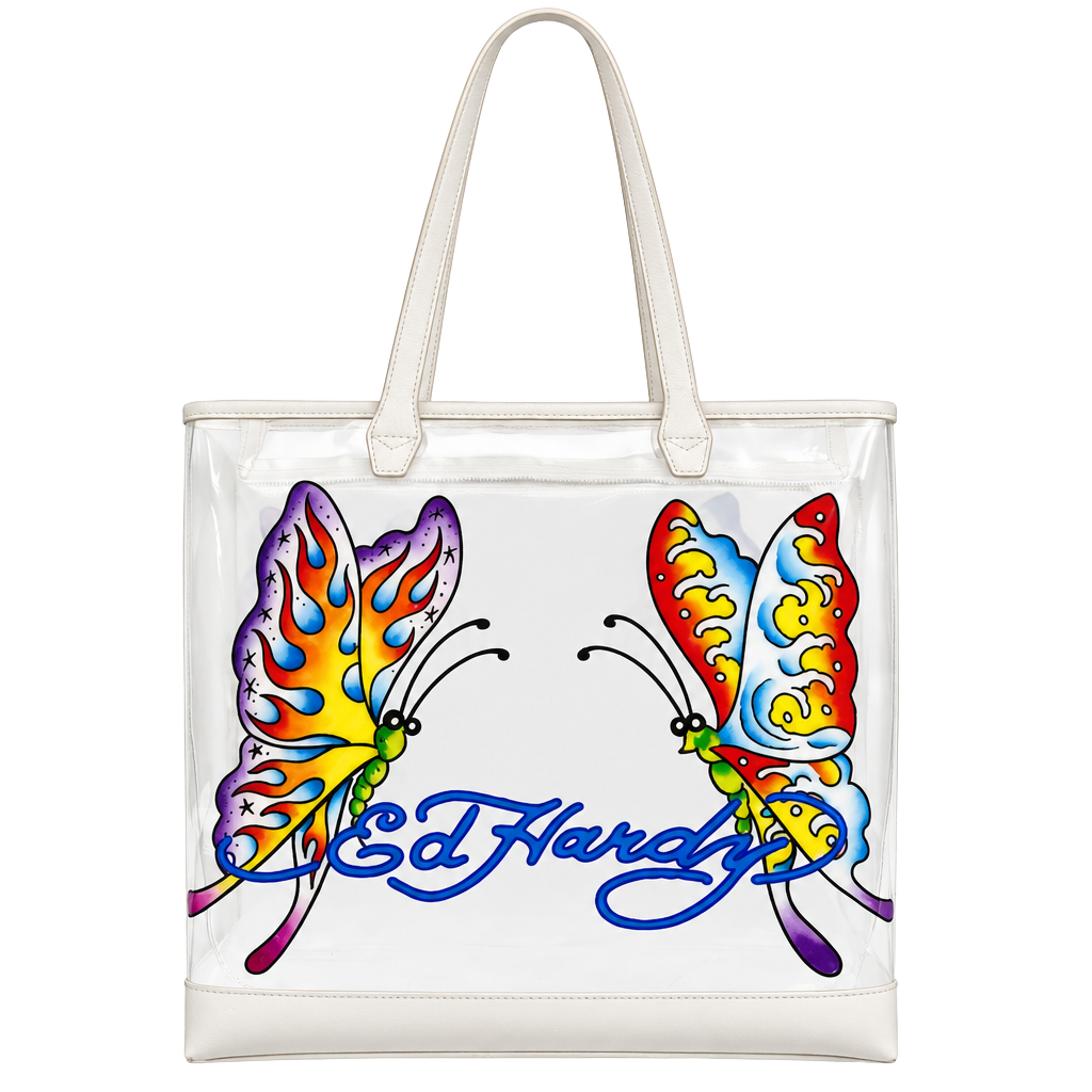 Ed Hardy Clear PVC Tote Bag with Butterfly Print 1