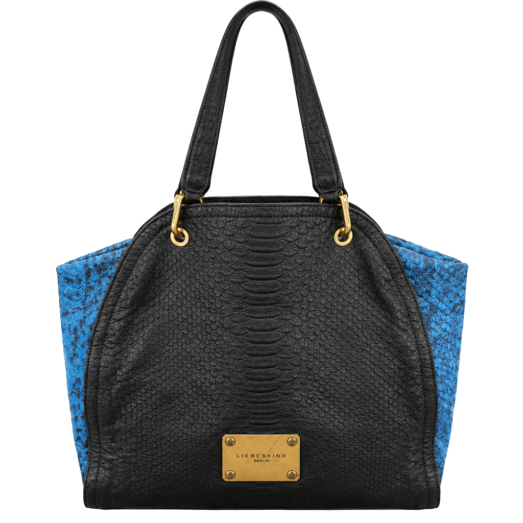 Liebeskind Berlin Black Blue Leather Shoulder Bag Tote 1