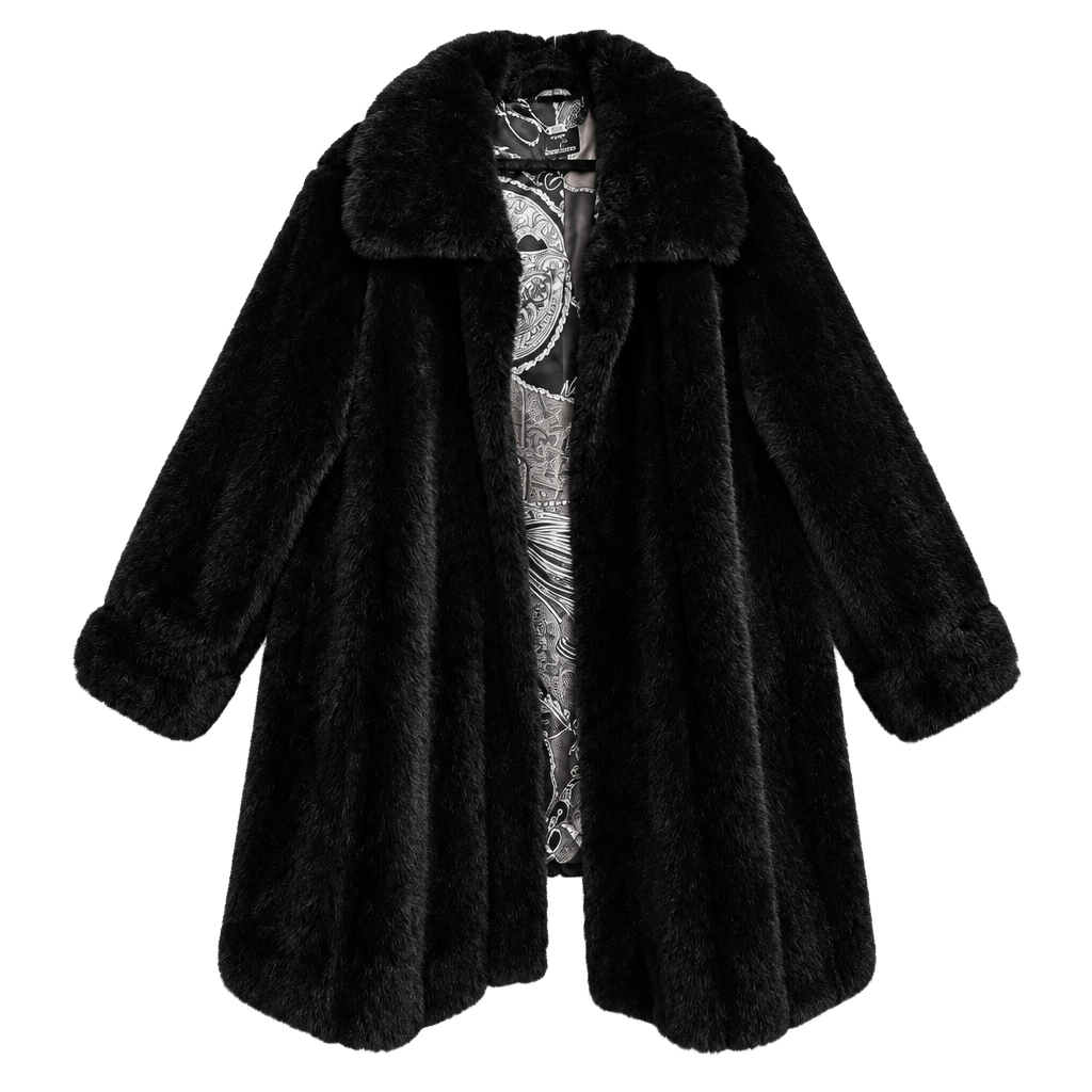 Dennis Basso Faux Fur Coat Size 2X Black Printed Lining 1