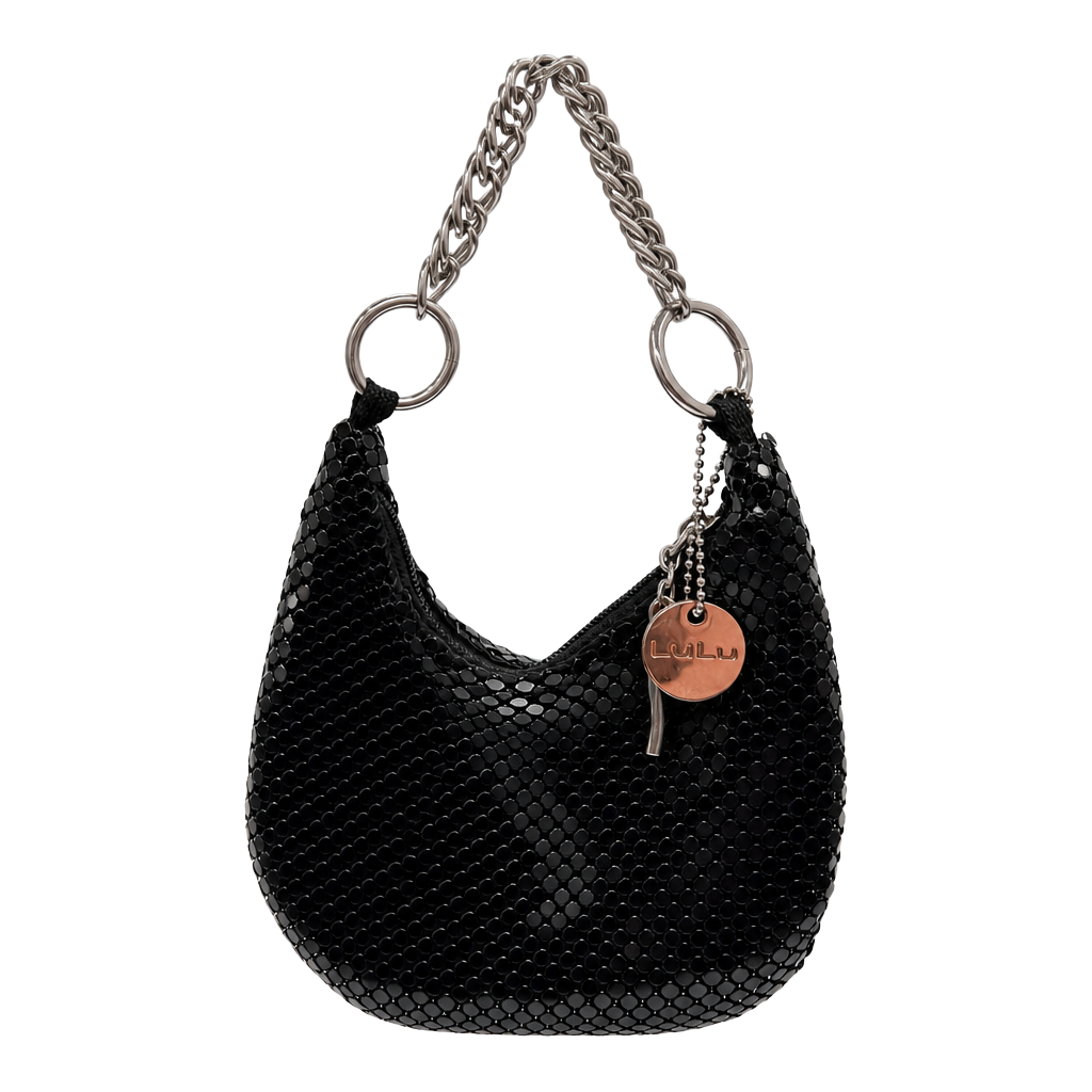 Lulu Black Mesh Mini Handbag With Chain Strap 1