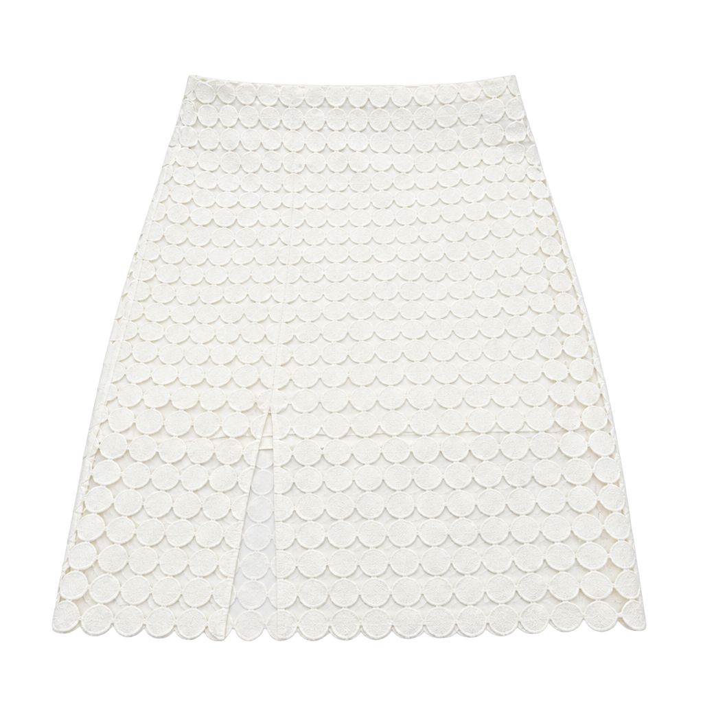 White House Black Market Ivory Laser Cut Circle Pattern Midi Skirt Size 4 1