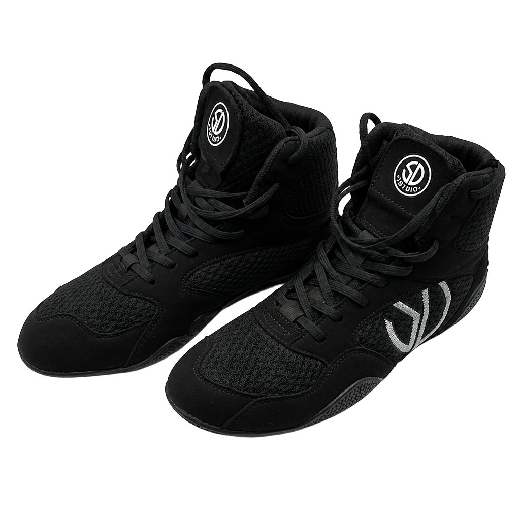 Sdtdid Men's Professional Wrestling and Boxing Shoes, High-Top Combat Sneakers in Black 1