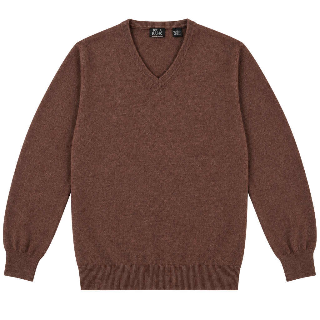 Jos A Bank Brown V-Neck Merino Wool Sweater Men’s Size L 1
