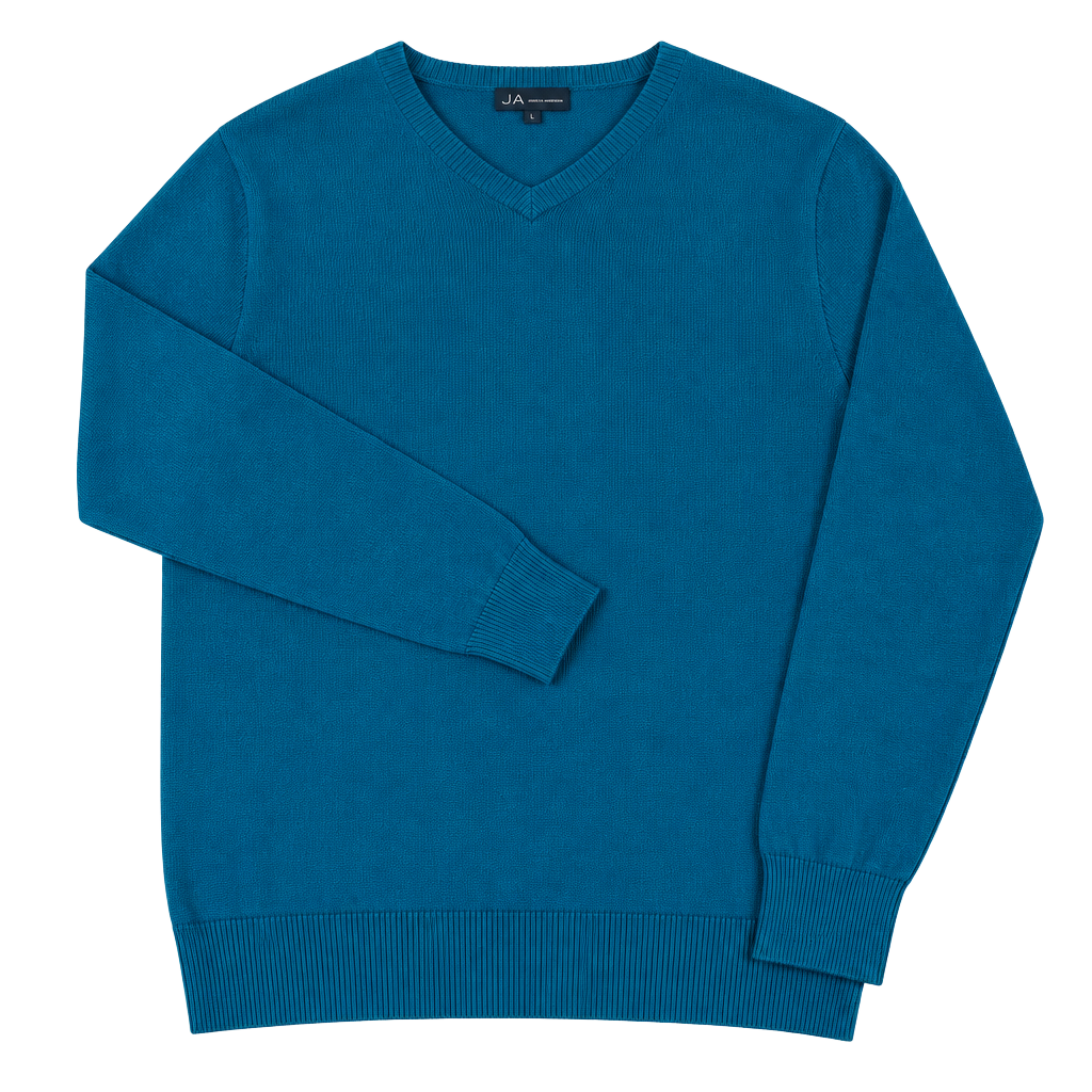 John Ashford Blue V-Neck 100% Cotton Sweater Men’s L 1
