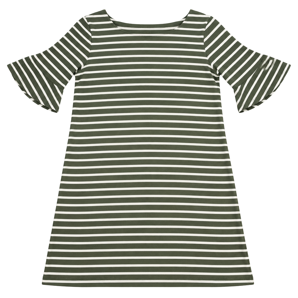 Talbots Green/White Striped Ruffle Sleeve Dress Women’s Size Mp 1