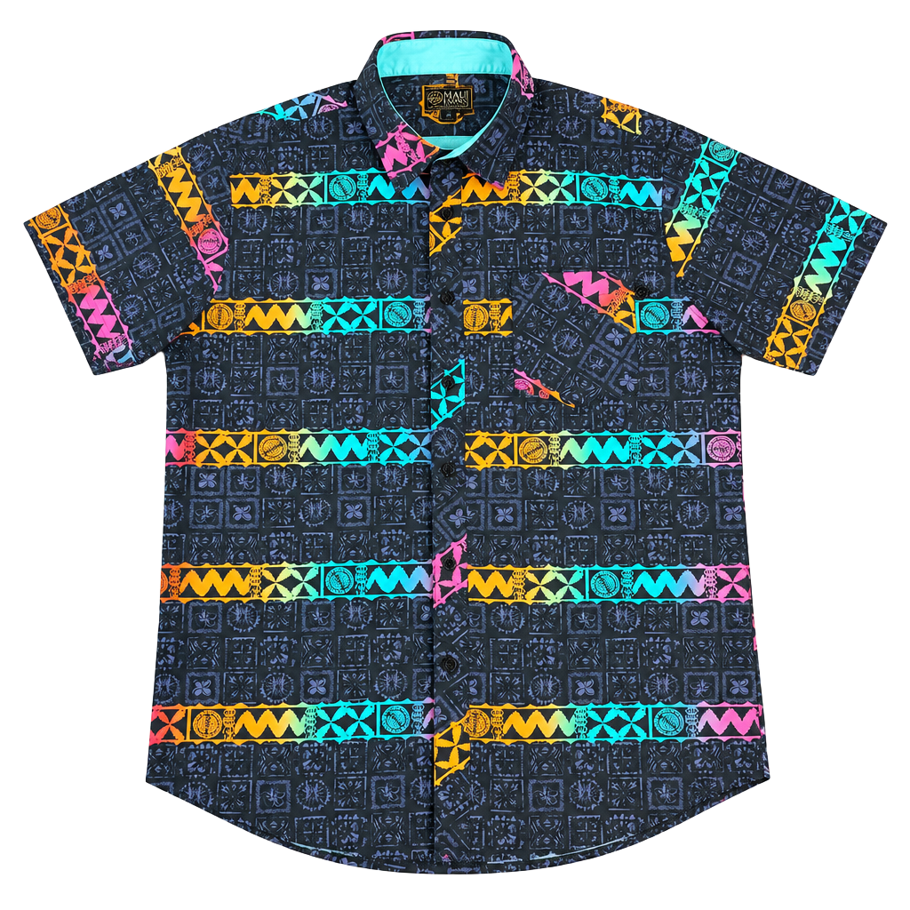 Maui and Sons Black Multi color Button Up Short Sleeve Hawaiian Shirt Men’s M 1