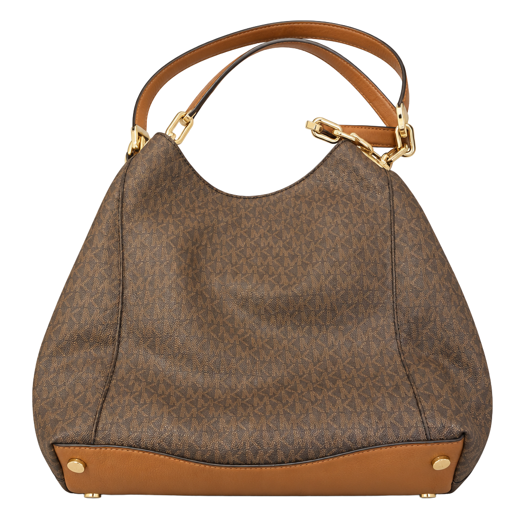 Michael Kors Fulton Large Signature Hobo Shoulder Bag Brown Tan Purse 1