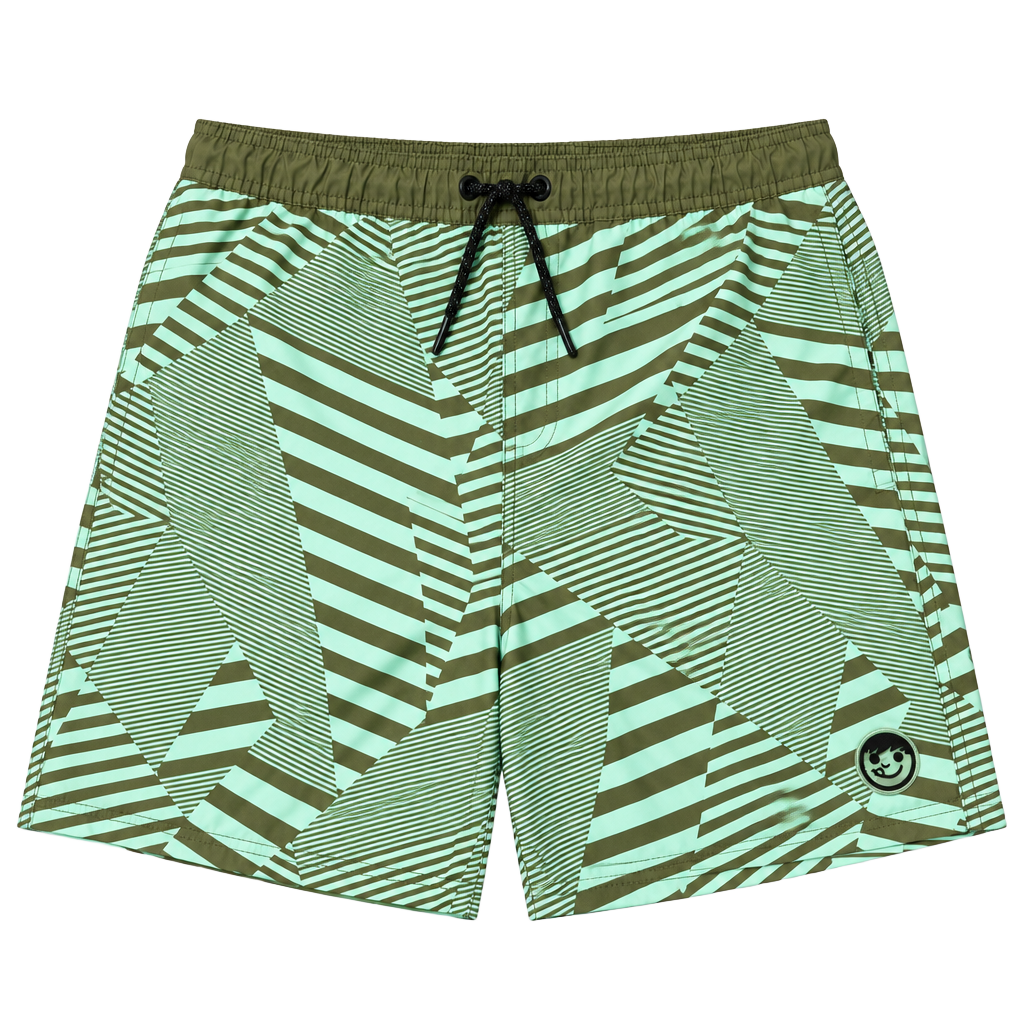 Neff Swim Trunks Size Large Green Geometric Striped Board Shorts 1