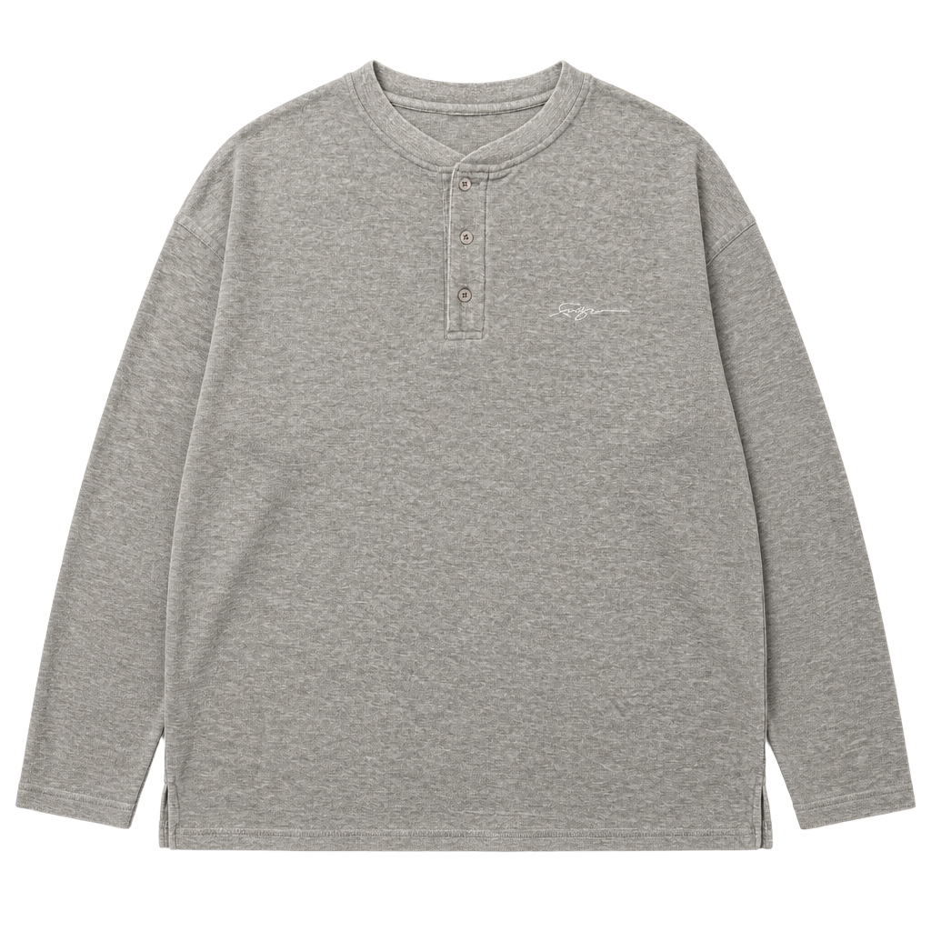 FUBU Henley Long Sleeve Shirt M Gray Cotton blend 1