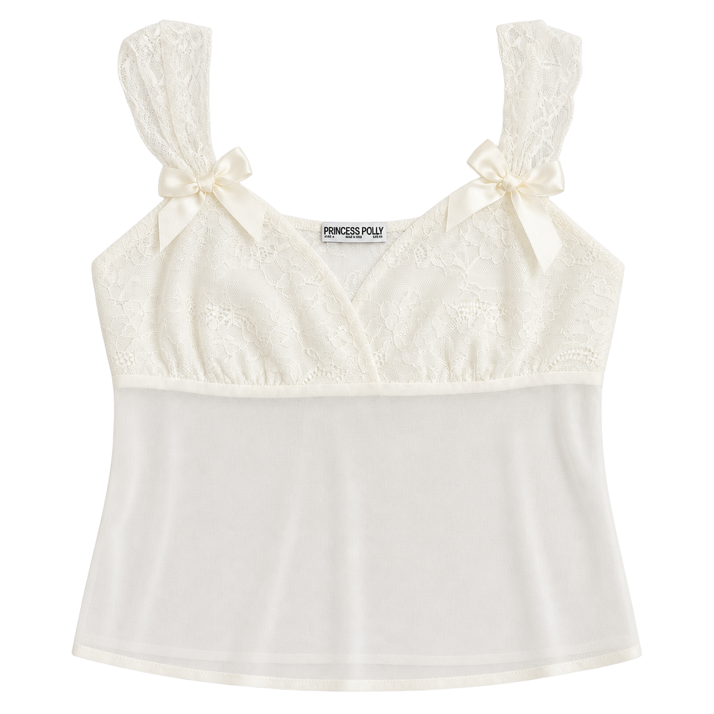 Princess Polly Fairhaven Bow Detail Lace Crop Top White 1