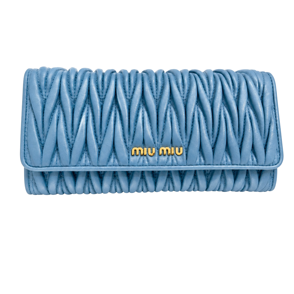 Miu Miu Matelassé Nappa Leather Long Wallet in Blue 1