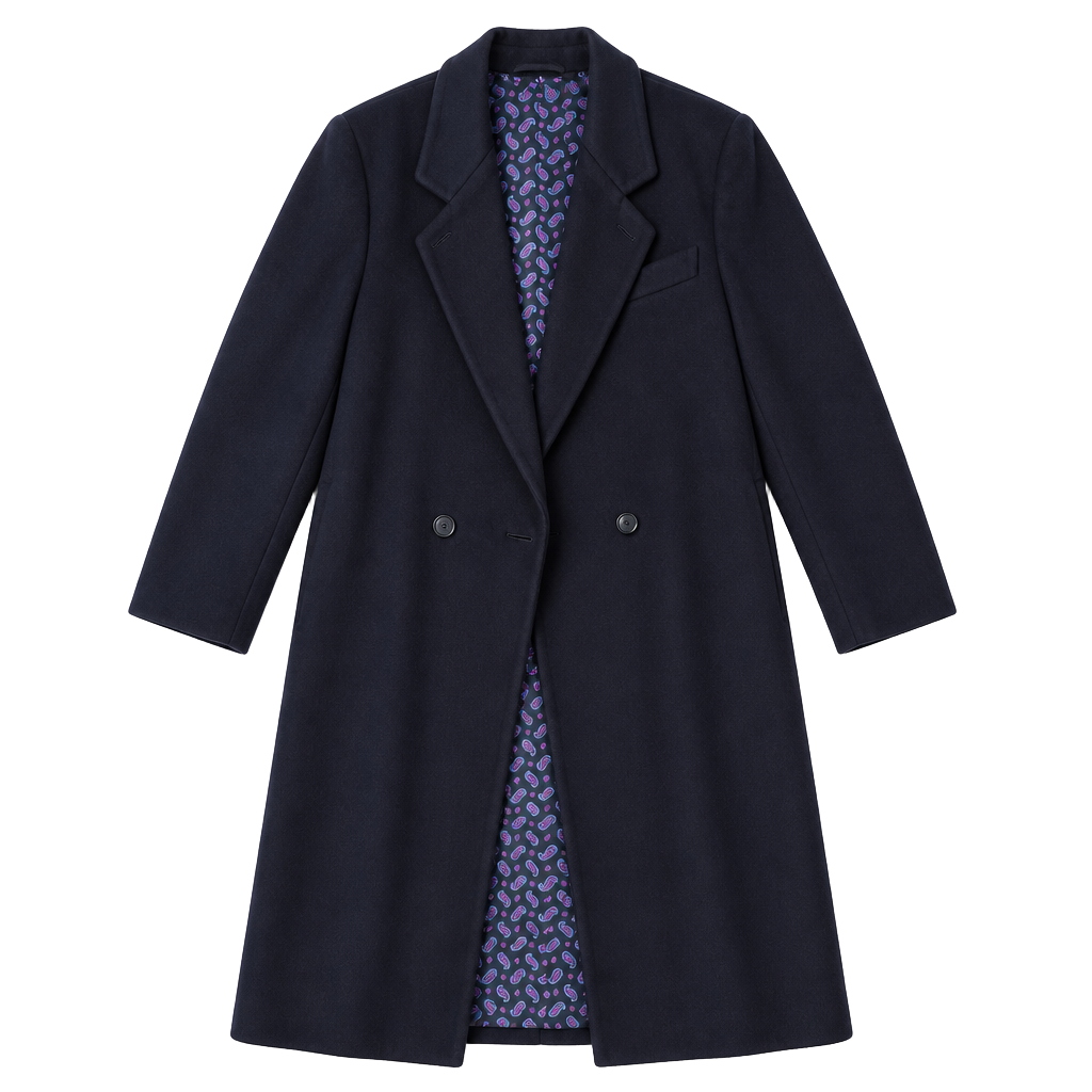 Ashley Scott Vintage 100% Wool Long Double Breasted Overcoat with Paisley Lining 1