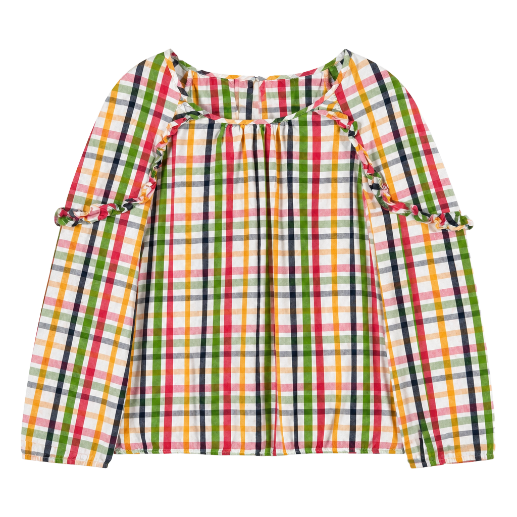 Crown & Ivy Multicolor Plaid Ruffle Shoulder Long Sleeve Blouse Size L 1
