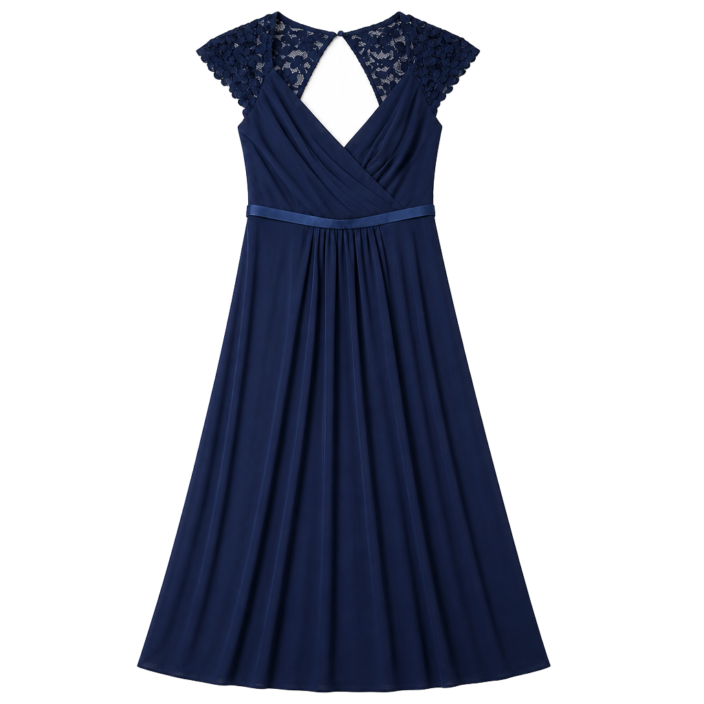 David’s Bridal Navy Blue Lace Illusion Back Long Bridesmaid Dress Formal Gown 2 1
