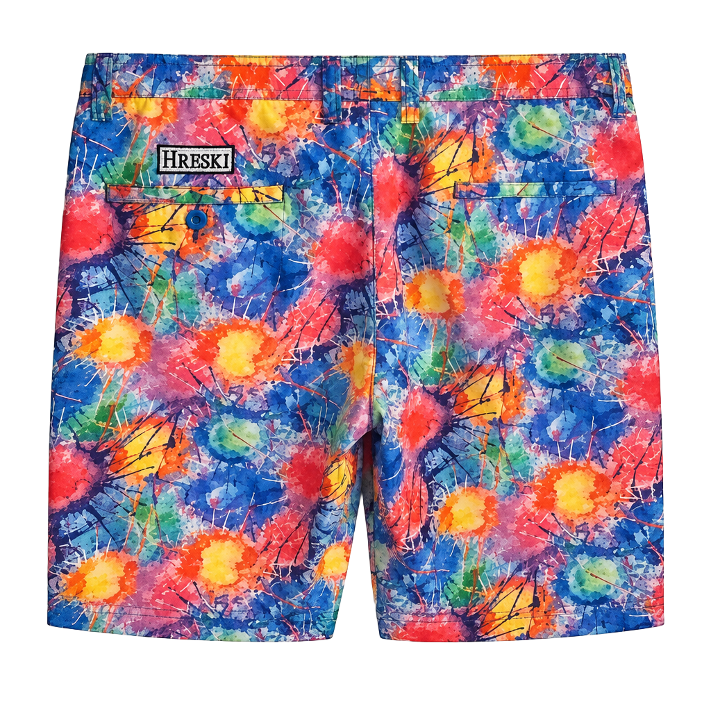 Hreski Golf Shorts Size 34” Waist Multicolor Paint Splat 1