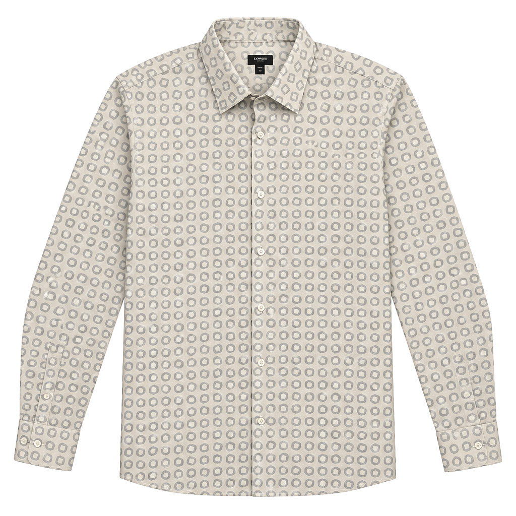 Express Slim Fit Dress Shirt Size Large Square Print 1