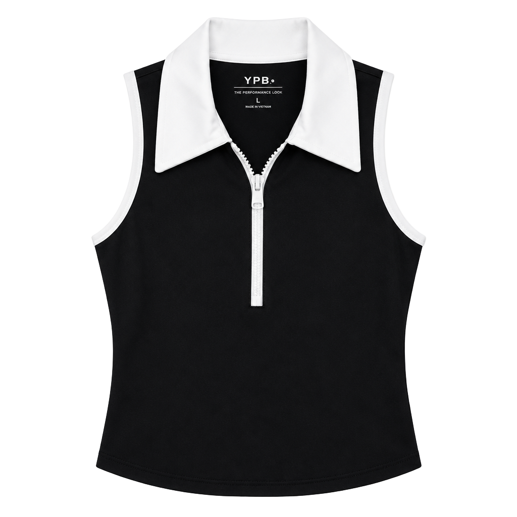 YPB SculptLUX Size M Zip Polo Tank Top Black White nwt 1