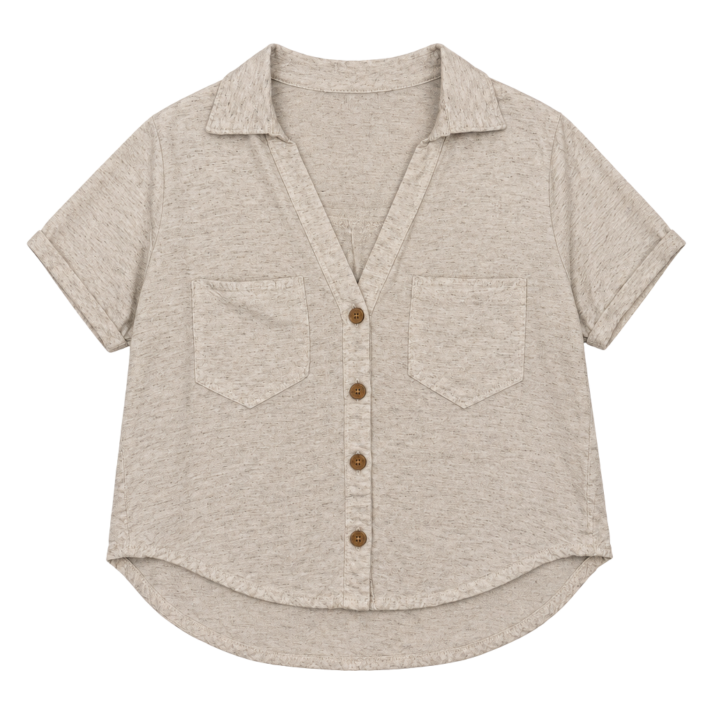Altar'd State Short Sleeve Button Down Shirt Size S Beige Marled 1