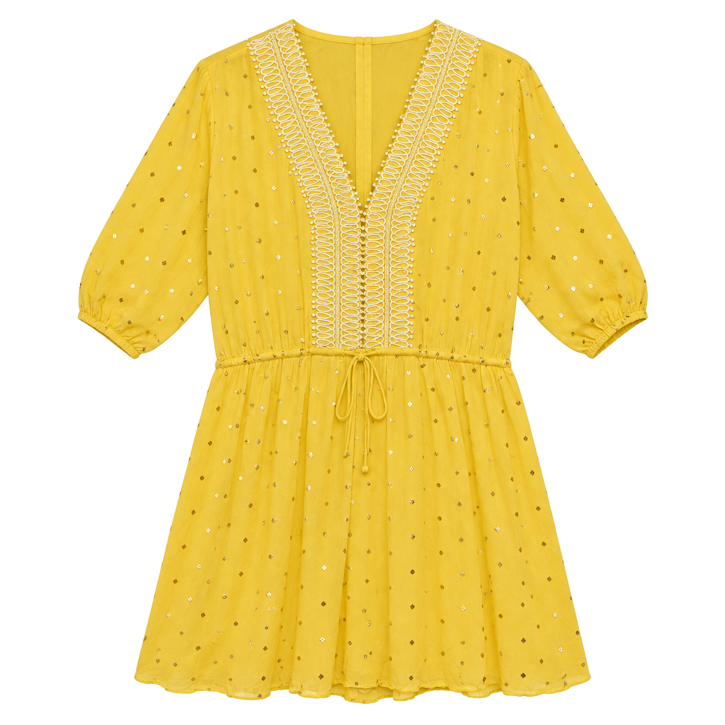 GB Romper Size M Yellow Gold Dot Lace Trim V-Neck Short Sleeve 1