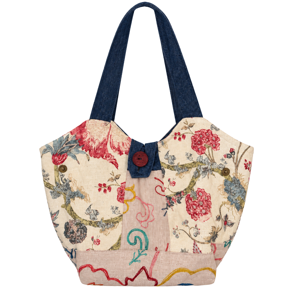 Once Upon A Time Denim Floral Patchwork Tote Bag 1