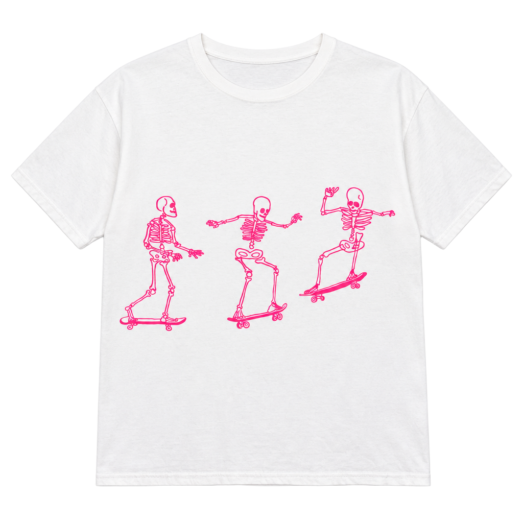 Project Social T Skeleton Skateboard T-Shirt One Size White Graphic Tee 1