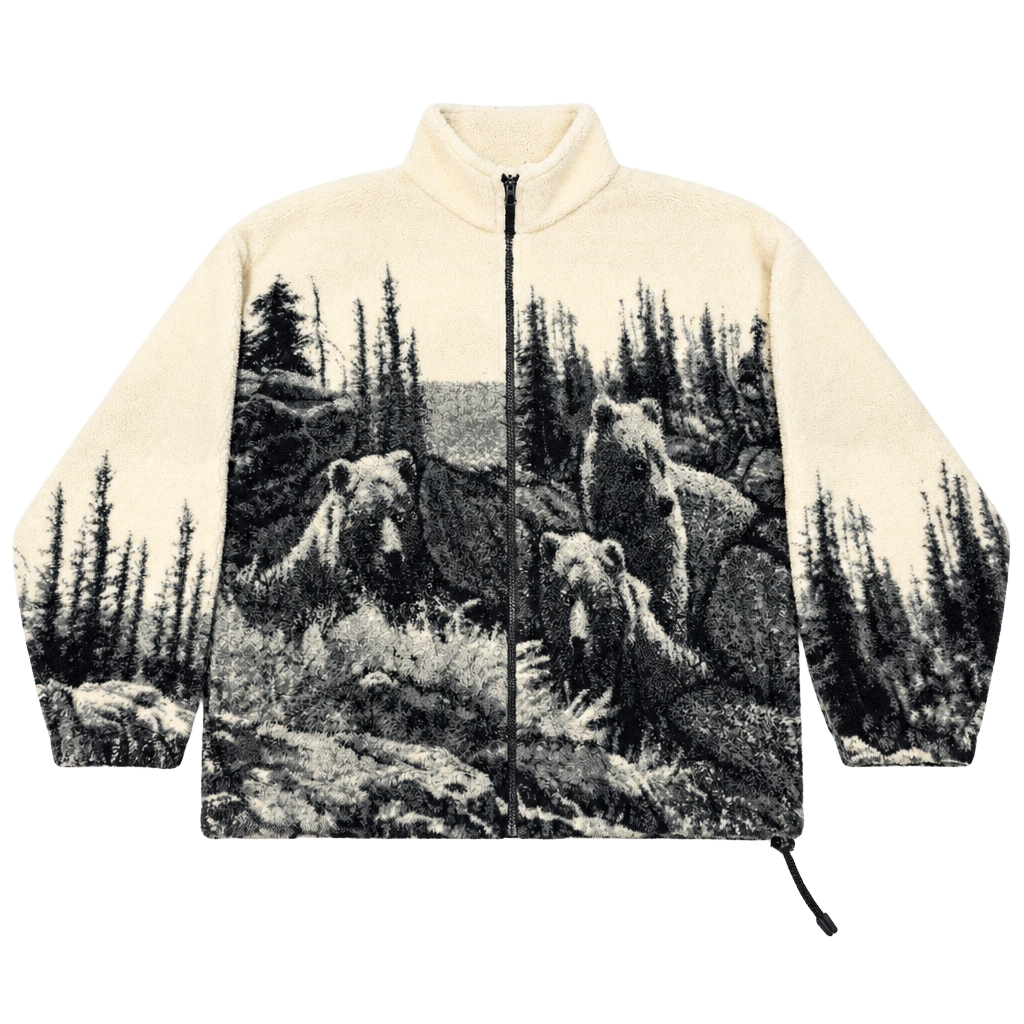 Vintage Bear Ridge Outfitter Full Zip Fleece Jacket XL Bear Forest Print AOP 1