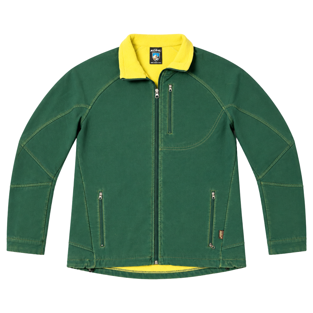 Essential Kühl Full Zip Softshell Jacket Size M Green Yellow Fleece Outerwear 1