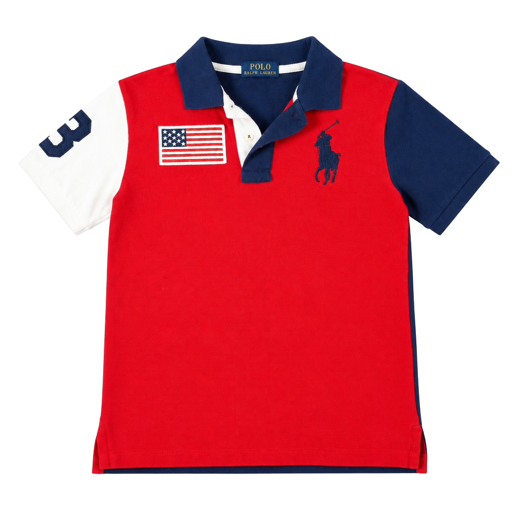 Polo Ralph Lauren US Flag Polo Shirt Red White Blue Kids Small 1