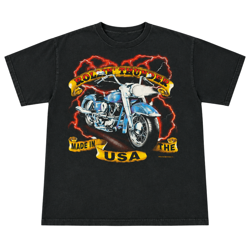 Delta Rollin Thunder Motorcycle T-Shirt Size M Black Lightning Graphic 1