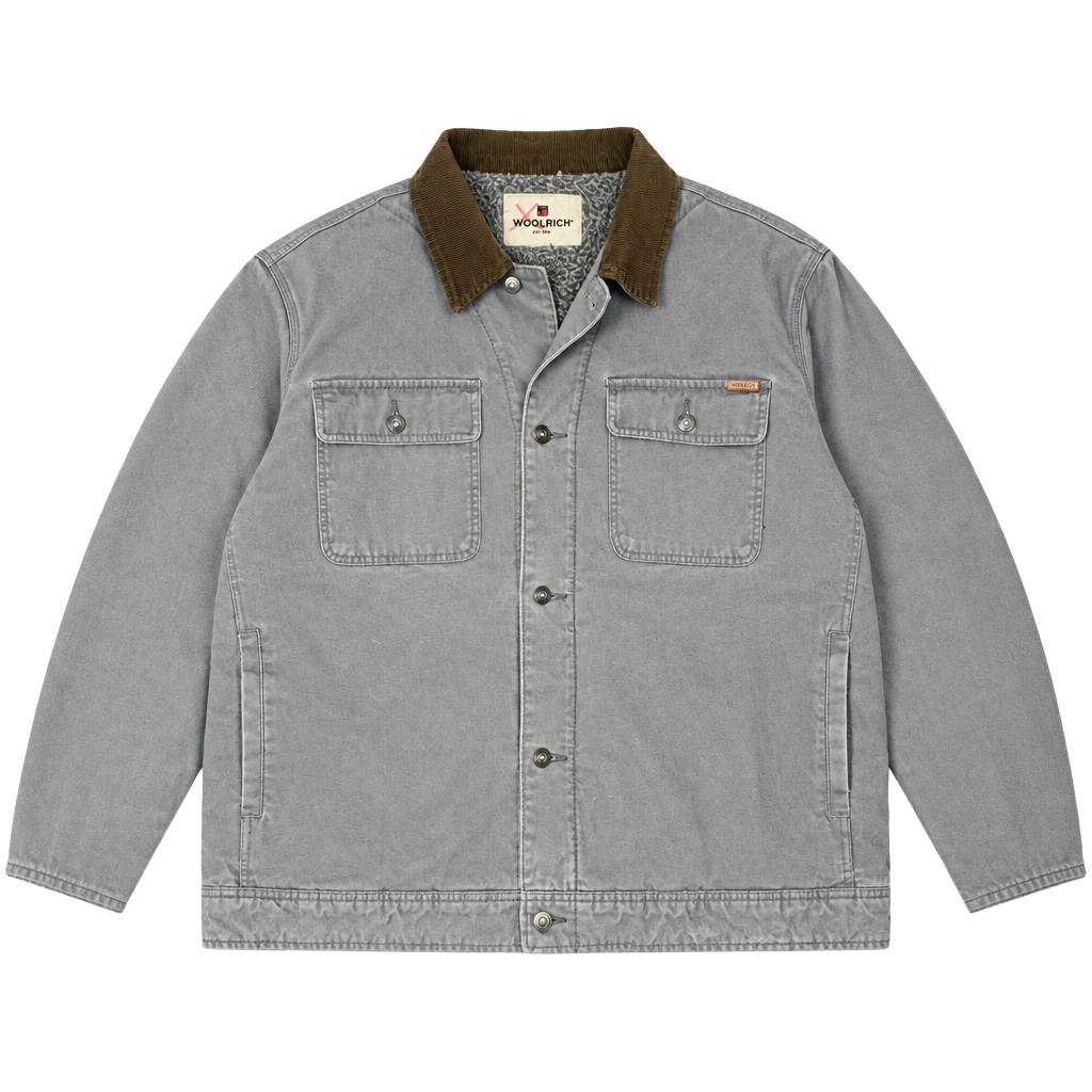 Woolrich Canvas Work Jacket Size XXL Grey Sherpa Lined Corduroy Collar 1