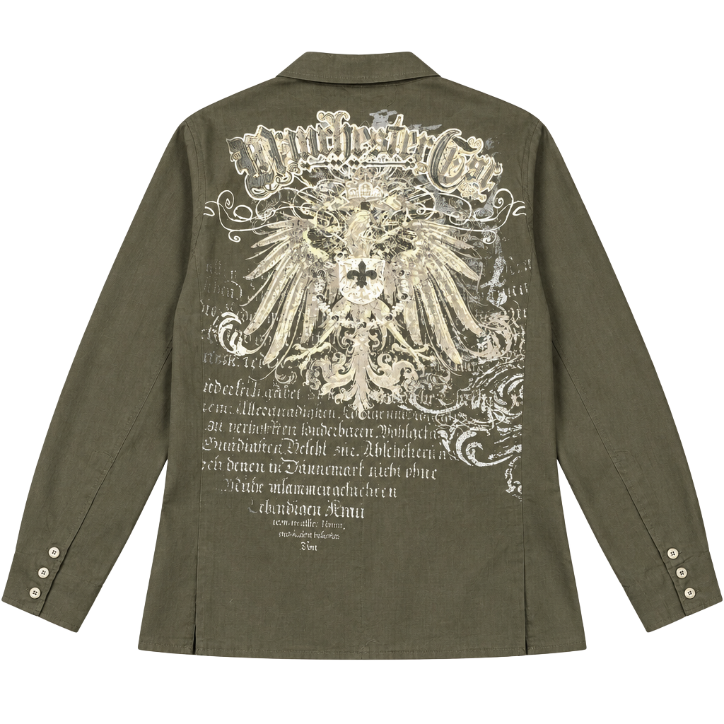 Manchester Y2K Graphic Blazer Jacket Olive Brown Layered Jacket 1
