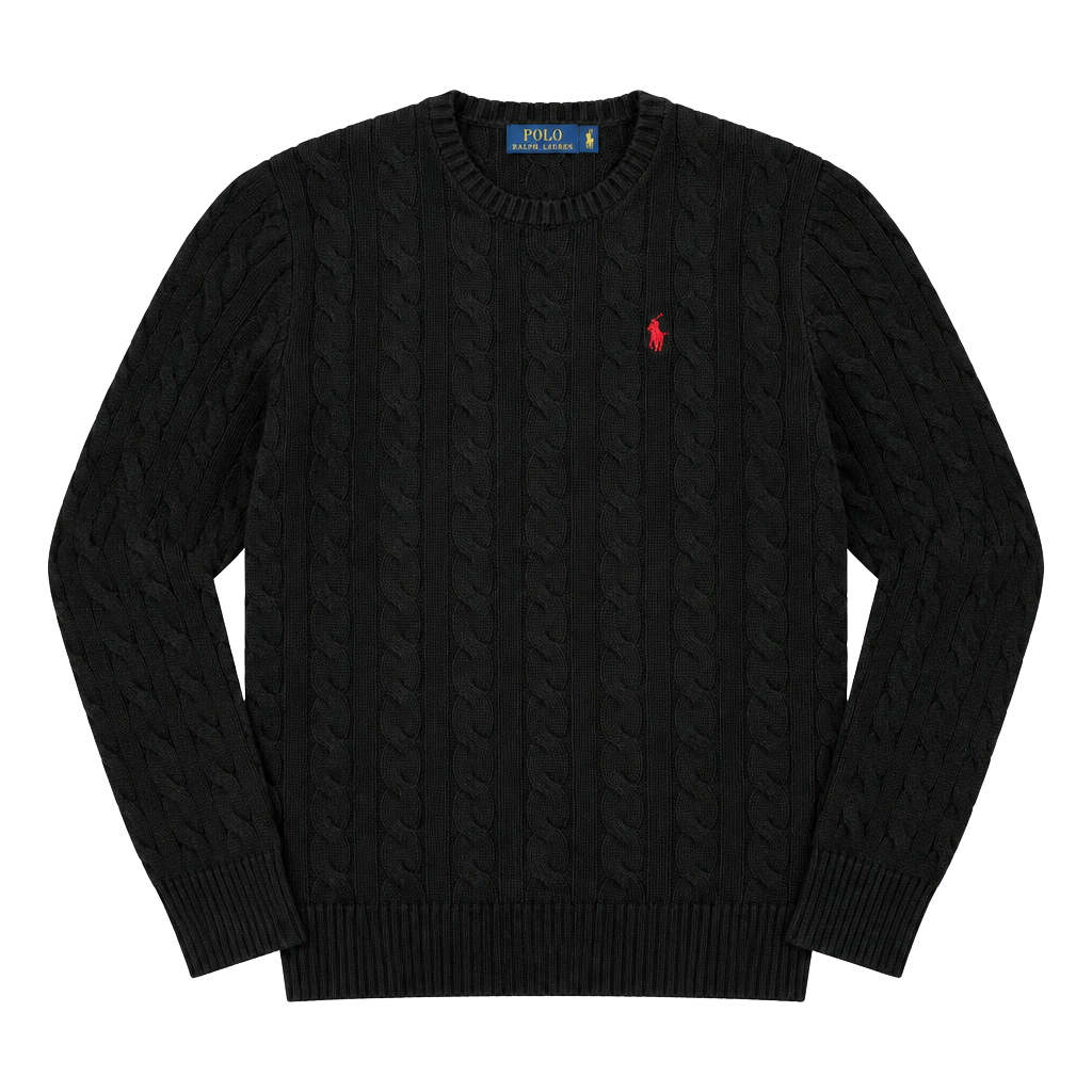 Polo Ralph Lauren Cable Knit Sweater Size M Black Red Pony 1