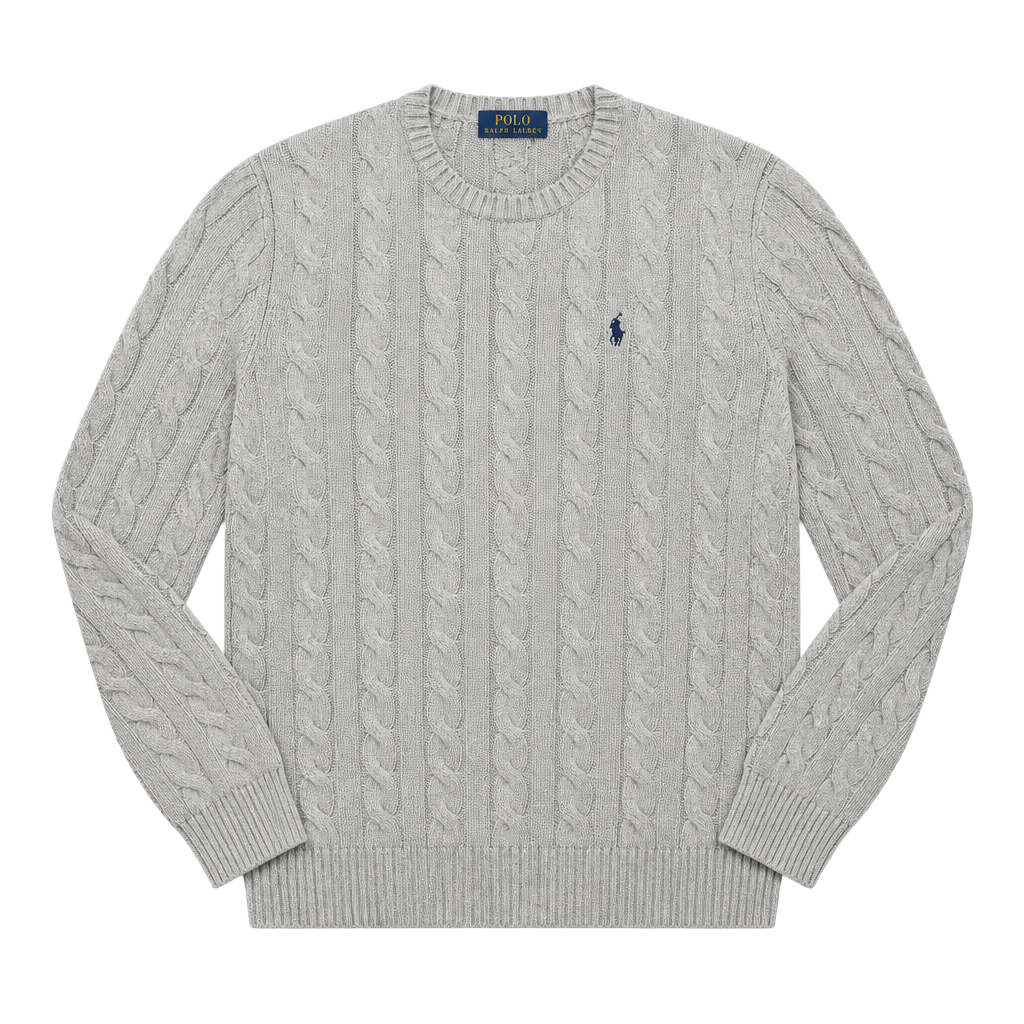 Polo Ralph Lauren Cable Knit Crewneck Sweater Size L Grey 1
