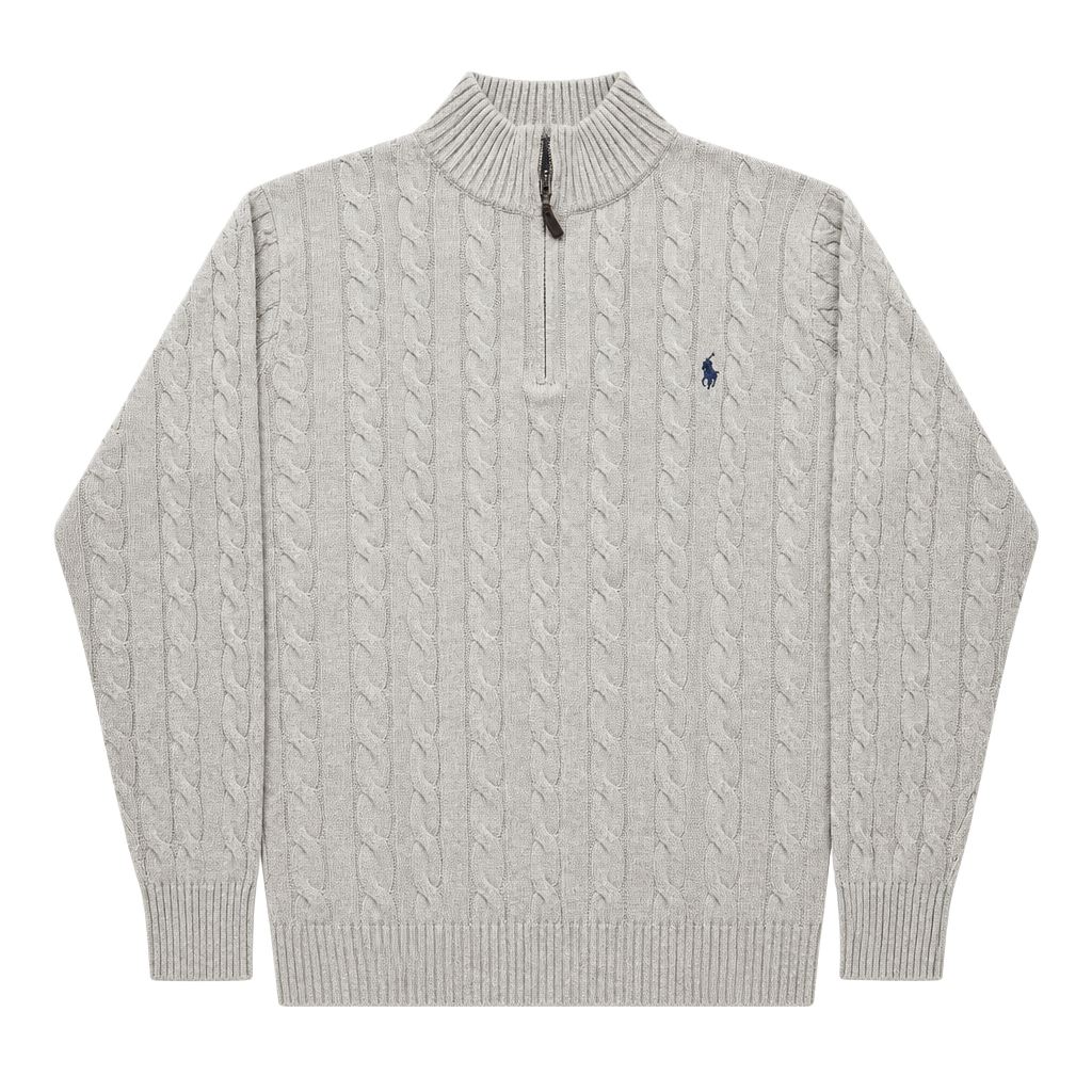 Polo Ralph Lauren 1/4 Zip Cable Knit Sweater Size M Gray 1
