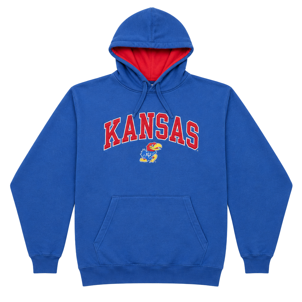 Old Varsity Brand Kansas Jayhawks Hoodie Blue Red Varsity Style Pullover 1