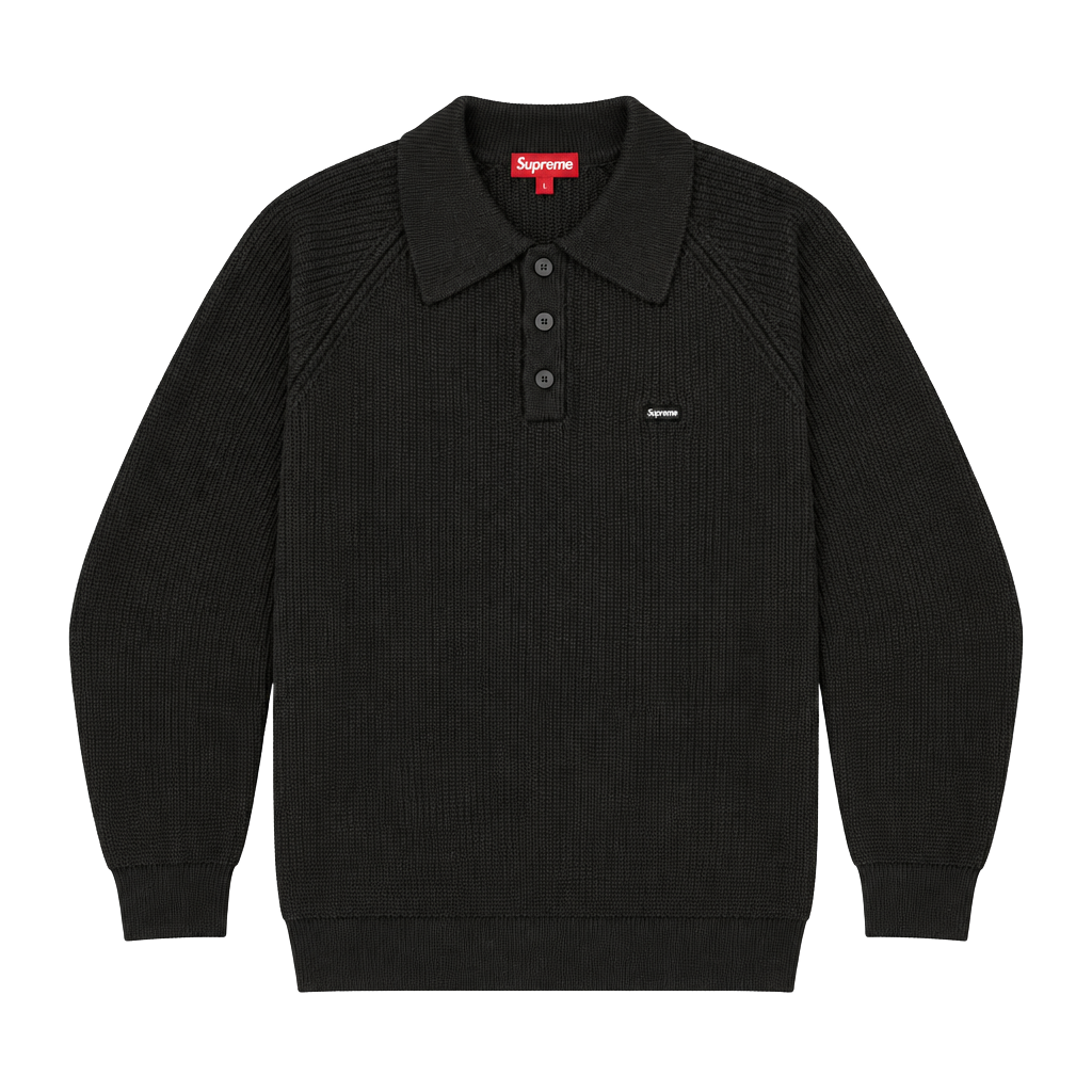 Supreme Knit Polo Sweater Size S Black Small Box Logo 1