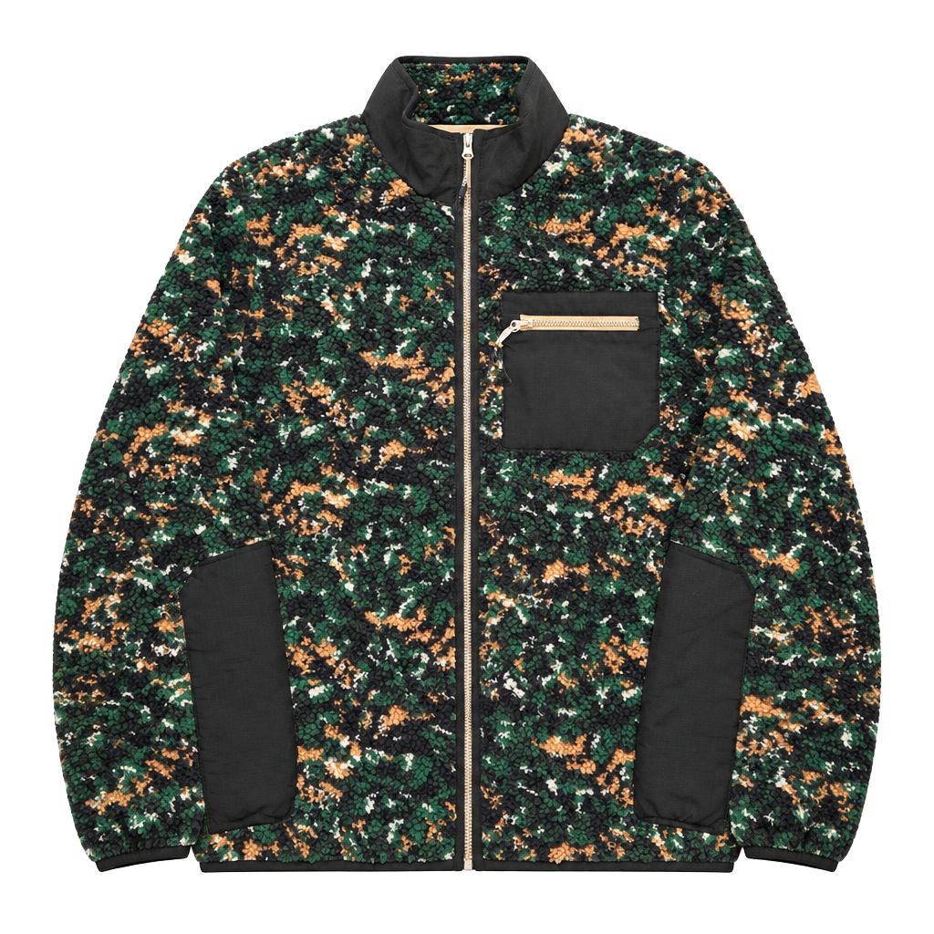 Mountain and Isles Sherpa Fleece Jacket Size M Green Camo Full Zip 1
