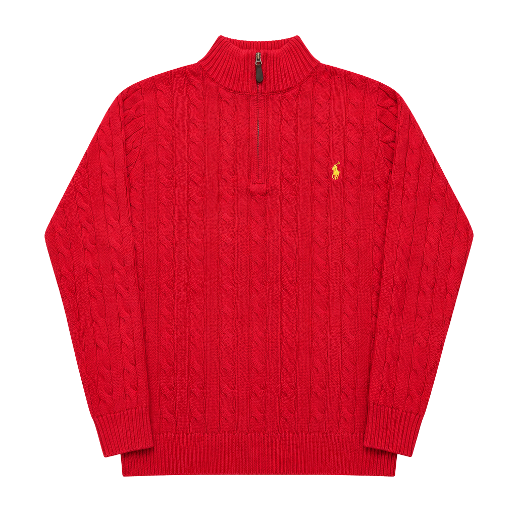 Polo Ralph Lauren Half Zip Sweater Size S Red Cable Knit 1