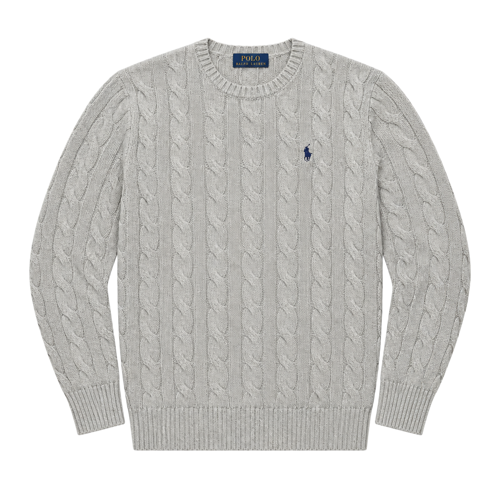 POLO RALPH LAUREN GRAY CABLE-KNIT COTTON SWEATER MEDIUM NEW 1