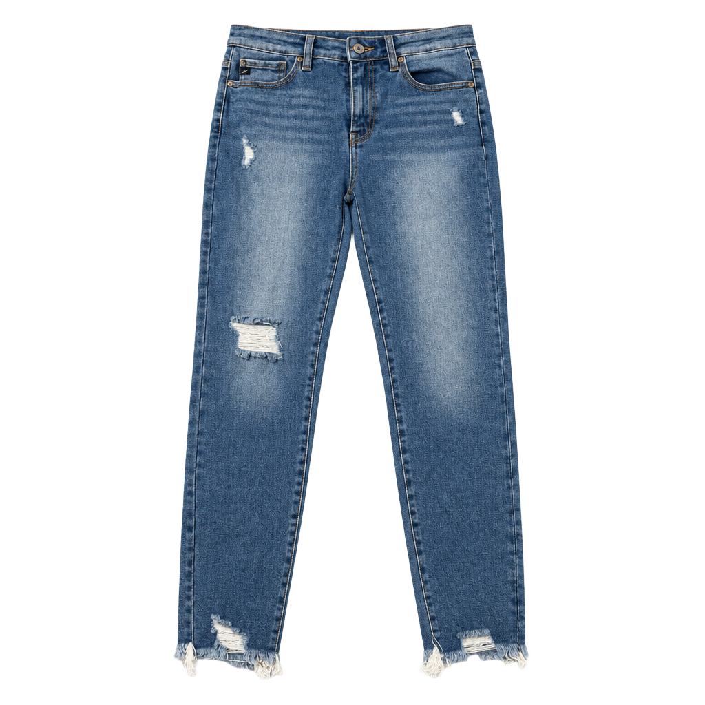 KanCan High Rise Skinny Jeans Medium Wash Distressed Frayed Hem 1