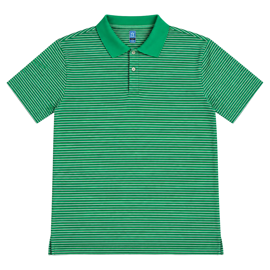 PGA Tour Polo Shirt Size L Green White Striped Golf Top 1