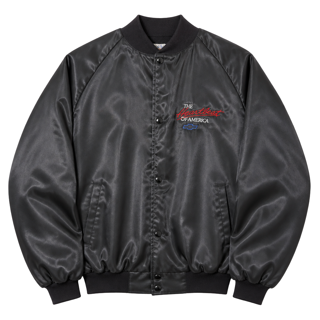 Vintage Chevrolet Satin Jacket Size L Heartbeat Of America Black 1