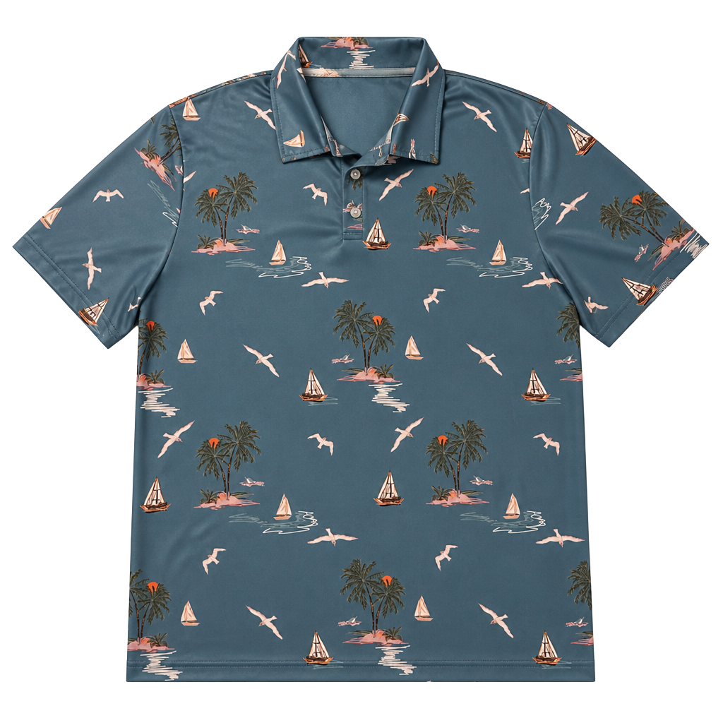 Proud 90 Golf Is Fun Sailboat Tropical Print Polo Shirt Size L B5 1
