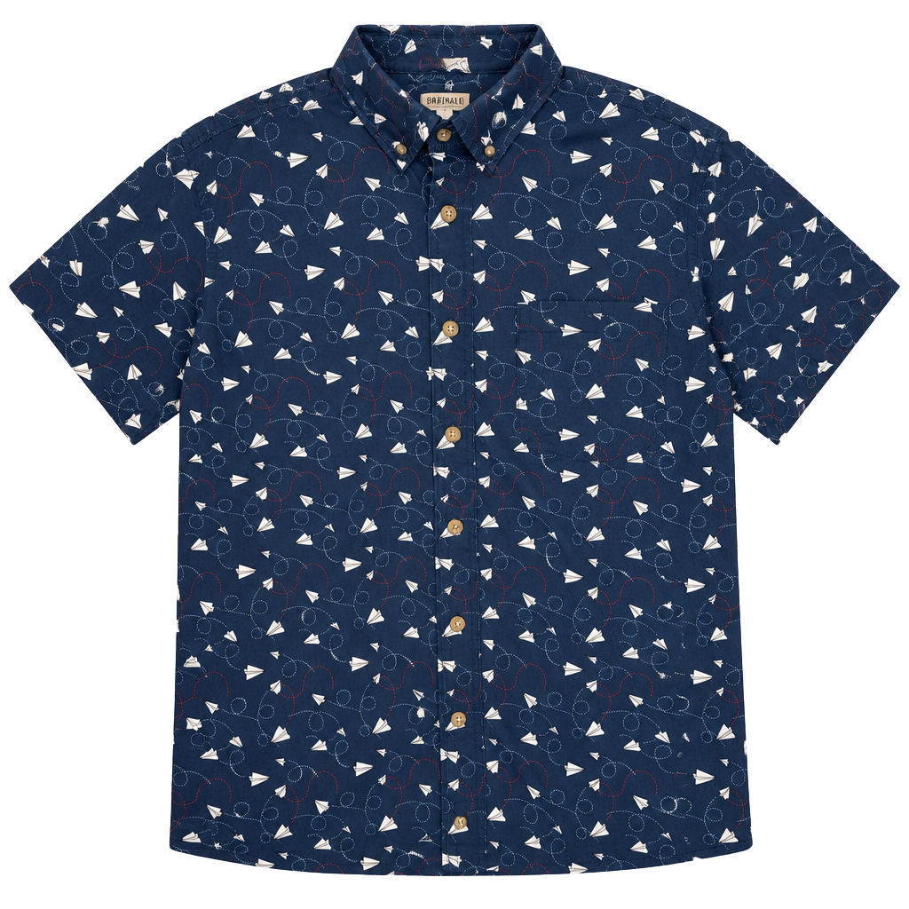 Duluth Trading Co Untucked Short Sleeve Shirt Size XL Blue Paper Airplanes 1
