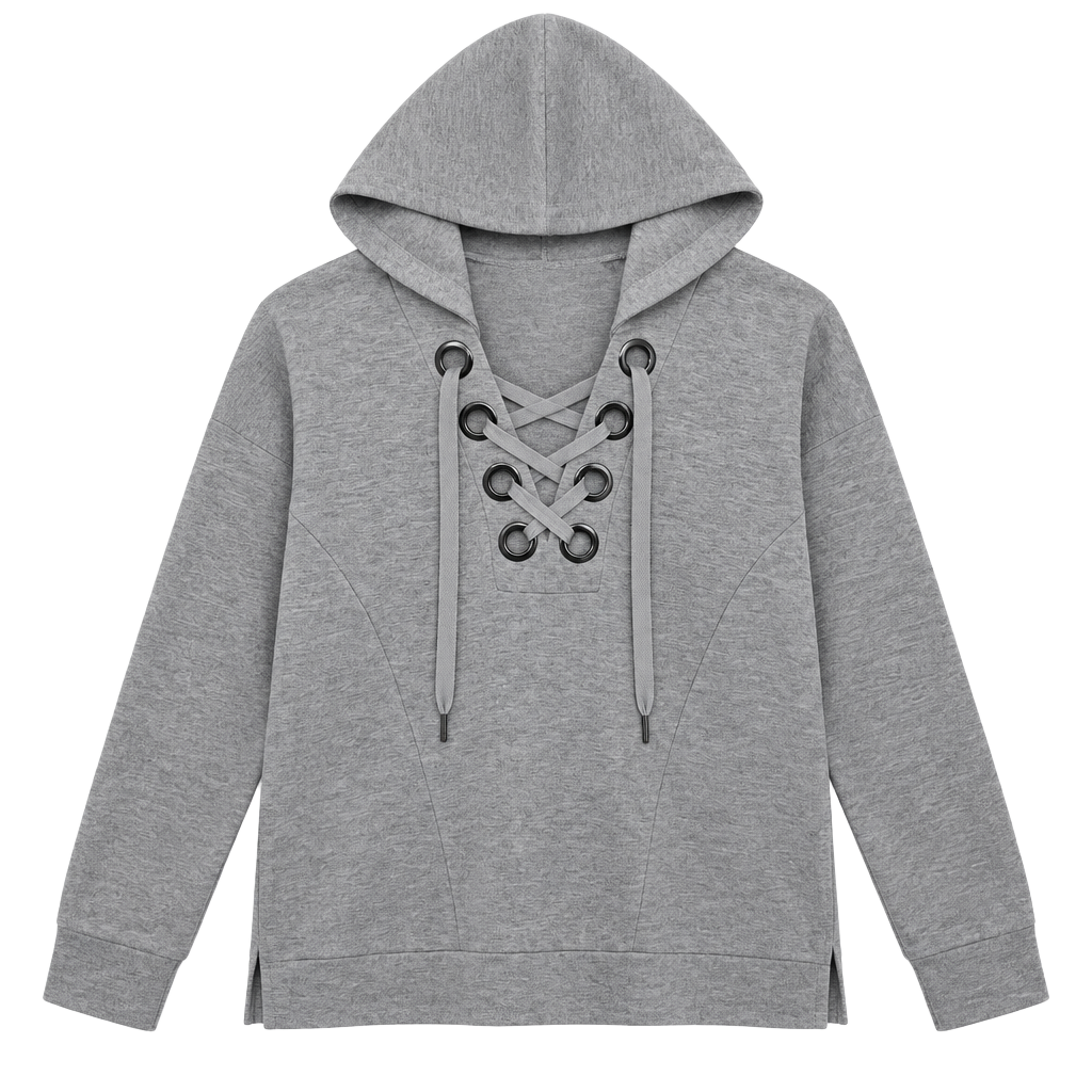 Cable & Gauge Lace-Up Hoodie Size L Gray 1