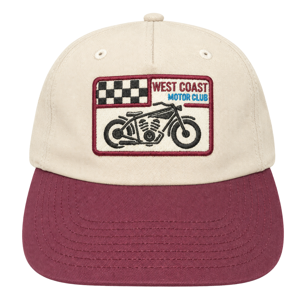 West Coast Motor Club Cap Cream Burgundy Motorcycle 1