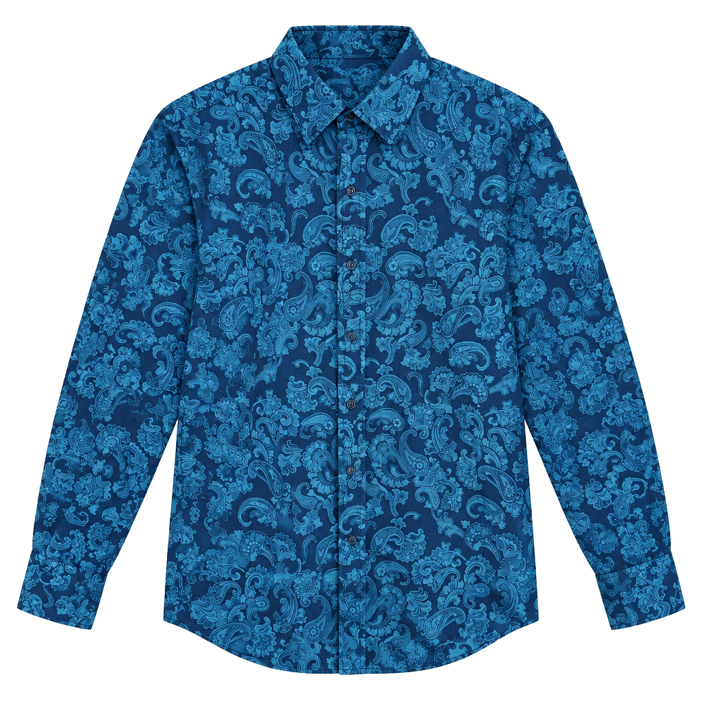 100% Cotton Tasso Elba Blue Paisley Dress Shirt Size L 16-16.5 1