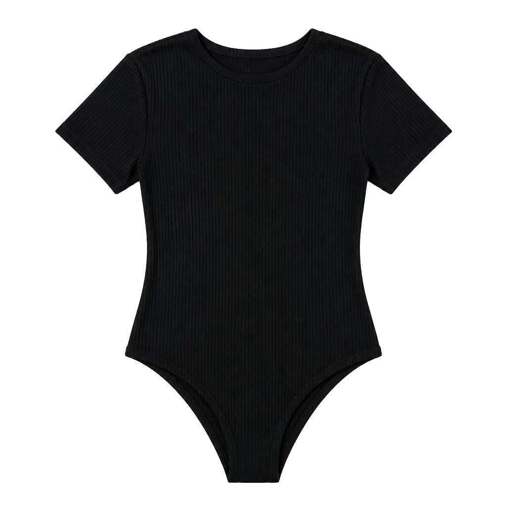 LARGE Soho Apparel Black Ribbed Short Sleeve Bodysuit 1
